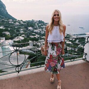 Show Me Your Mumu Tea Party Midi Skirt Size Small Floral Green Pink SMYM